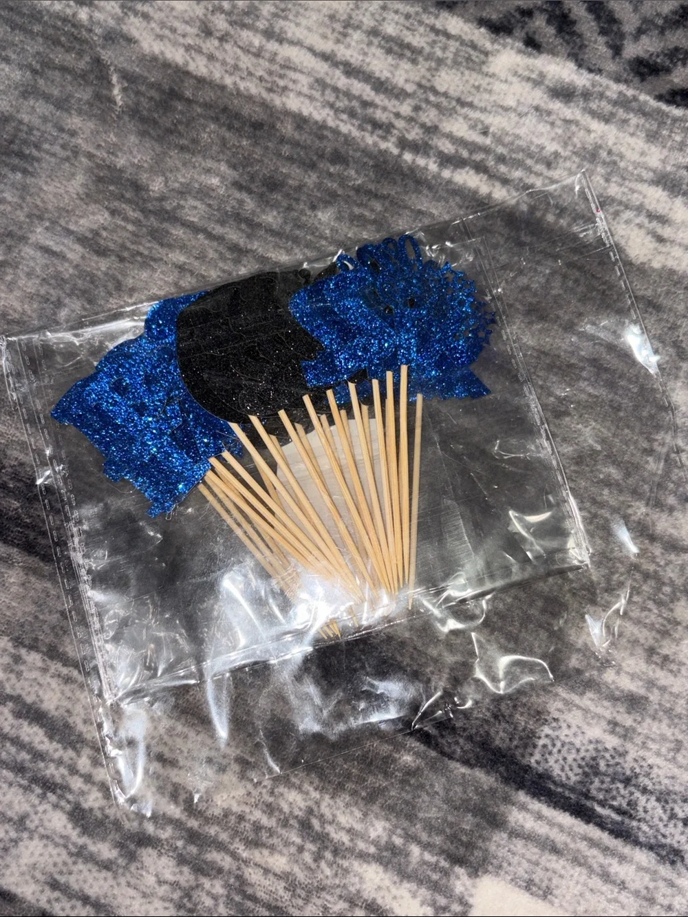 Glitter Number Six Cupcake Toppers - Blue & Black Party Picks